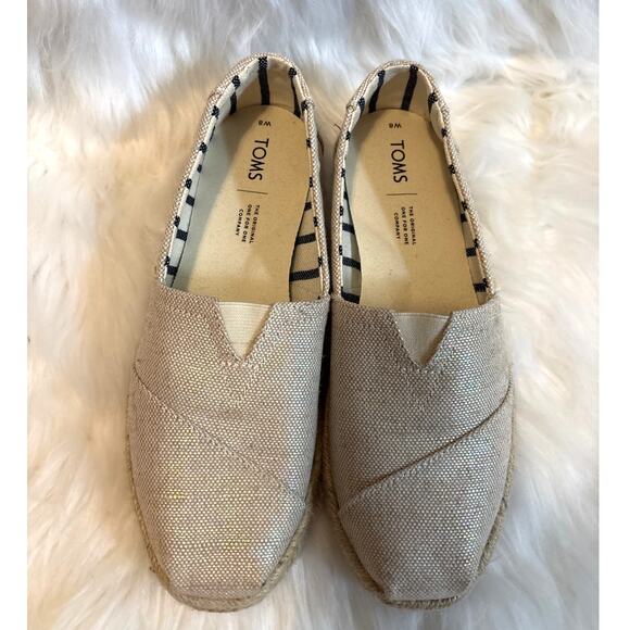 Toms Neutral Shine Fabric Espadrille Slip Ons Women’s Size 8 - Picture 3 of 5